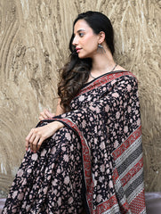 Bagru Statements : Hand Block Printed Modal Silk Saree - Raatrani