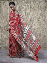 Bagru Statements : Hand Block Printed Modal Silk Saree - Lal Buti