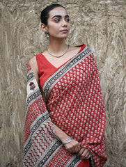 Bagru Statements : Hand Block Printed Modal Silk Saree - Lal Buti