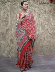 Bagru Statements : Hand Block Printed Modal Silk Saree - Lal Buti