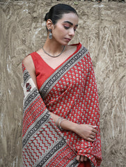 Bagru Statements : Hand Block Printed Modal Silk Saree - Lal Buti