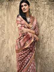 Dabu Vibes : Hand Block Printed Tussore Silk Saree - Gerua