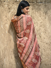 Dabu Vibes : Hand Block Printed Tussore Silk Saree - Gerua