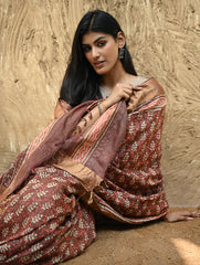 Dabu Vibes : Hand Block Printed Tussore Silk Saree - Gerua