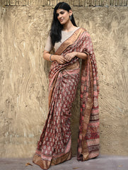 Dabu Vibes : Hand Block Printed Tussore Silk Saree - Gerua