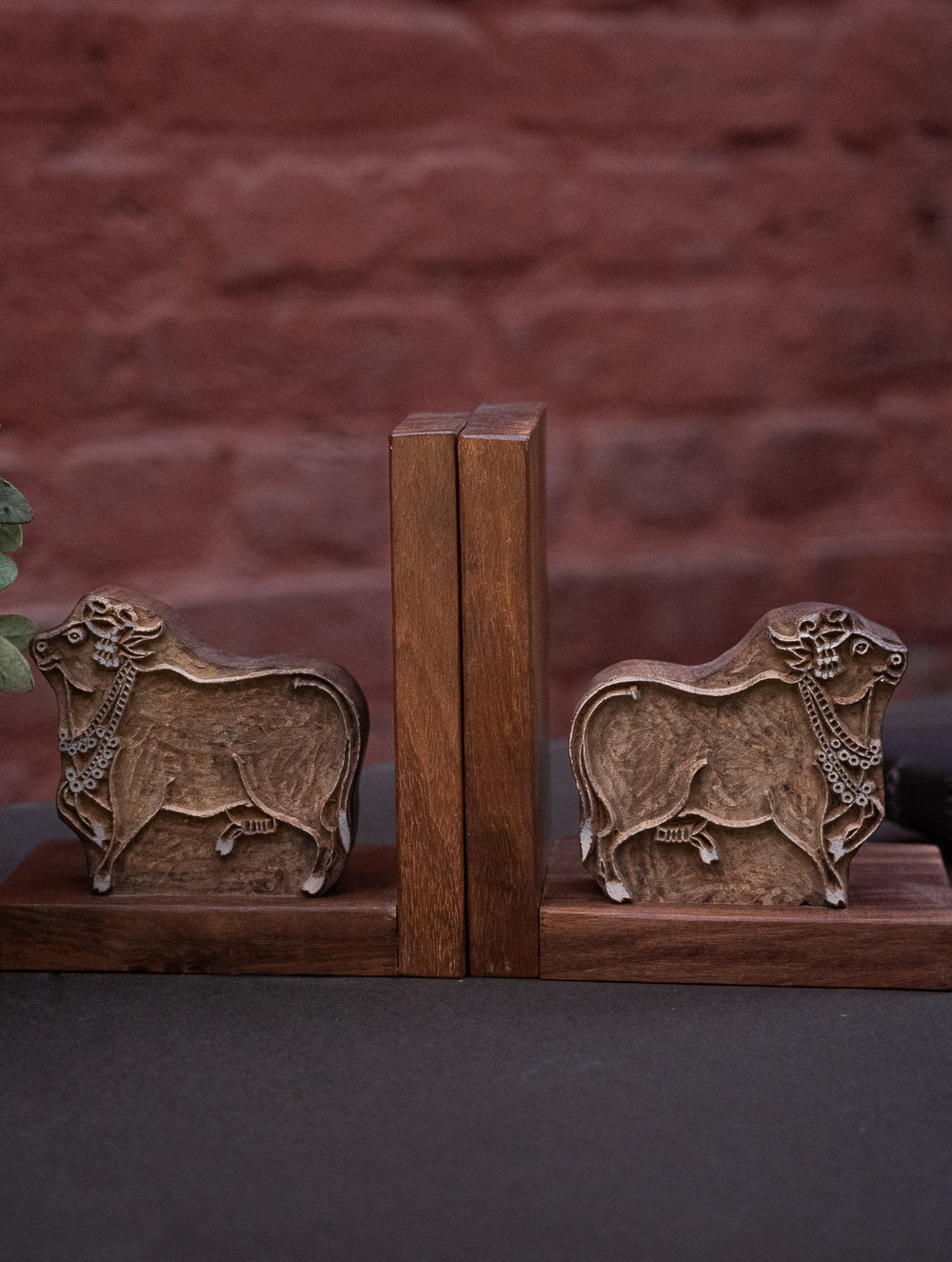 Nazakat. Exclusive, Fine Hand Engraved Wood Block Book Ends (Set of 2) - Cows