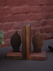 Nazakat. Exclusive, Fine Hand Engraved Wood Block Book Ends (Set of 2) - The Leaf
