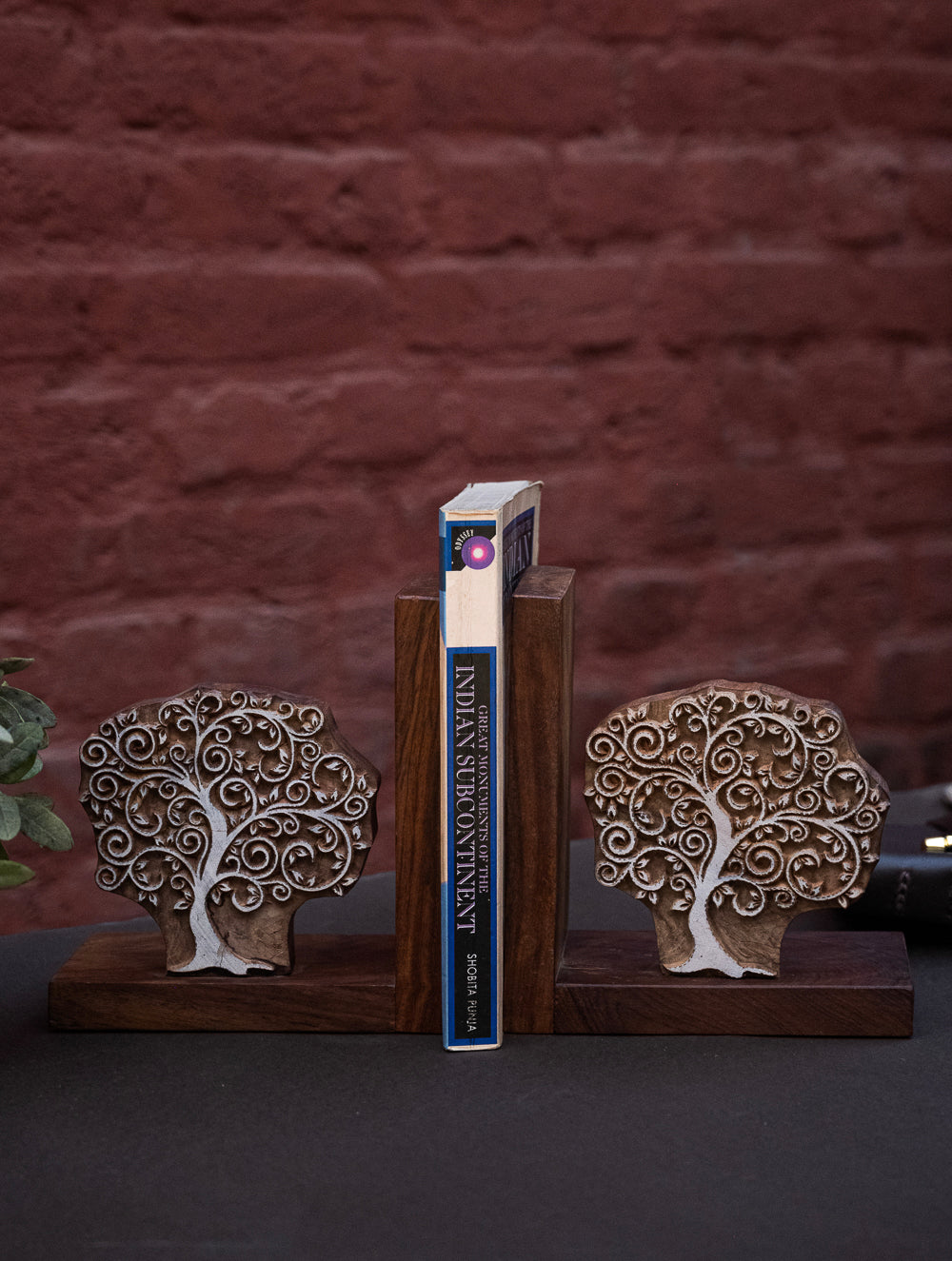 Nazakat. Exclusive, Fine Hand Engraved Wood Block Book Ends (Set of 2) - Tree of Life
