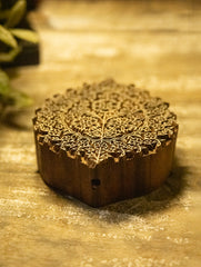 Nazakat. Exclusive, Fine Hand Engraved Wood Block Curio - Floral Ornate