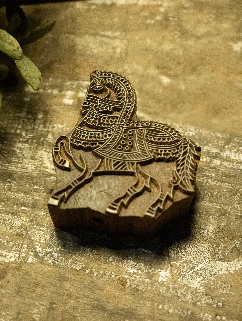 Nazakat. Exclusive, Fine Hand Engraved Wood Block Curio - Galloping Horse
