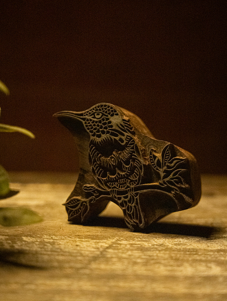 Nazakat. Exclusive, Fine Hand Engraved Wood Block Curio - Kingfisher