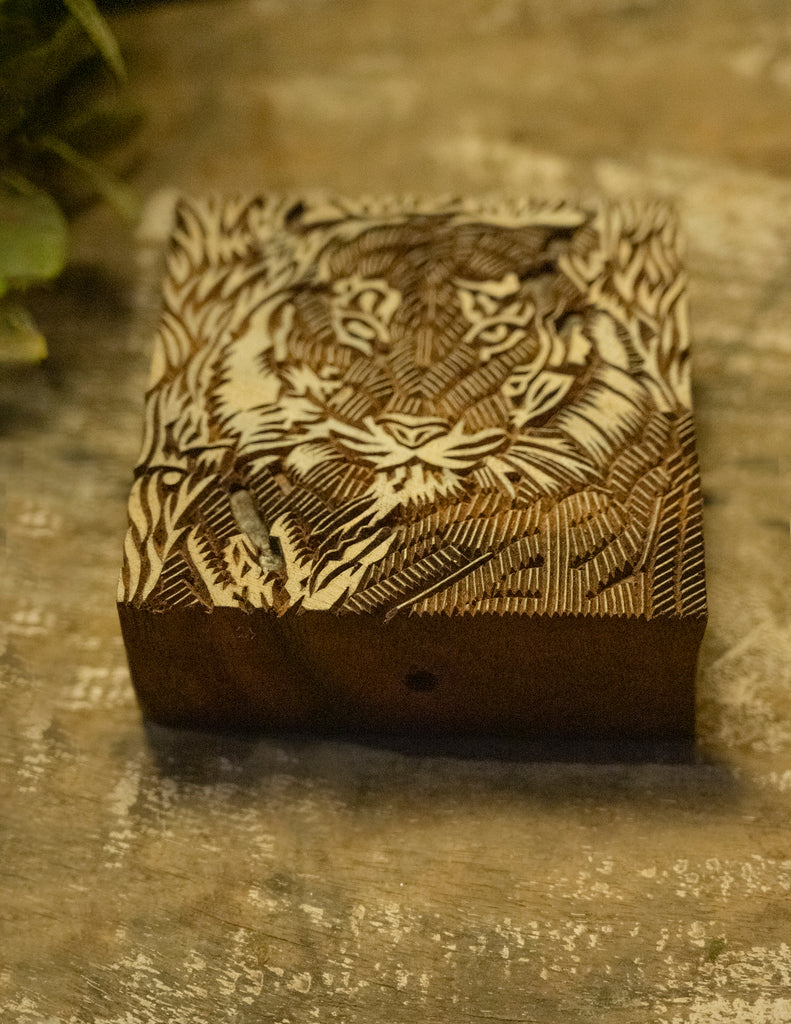 Nazakat. Exclusive, Fine Hand Engraved Wood Block Curio - Tiger