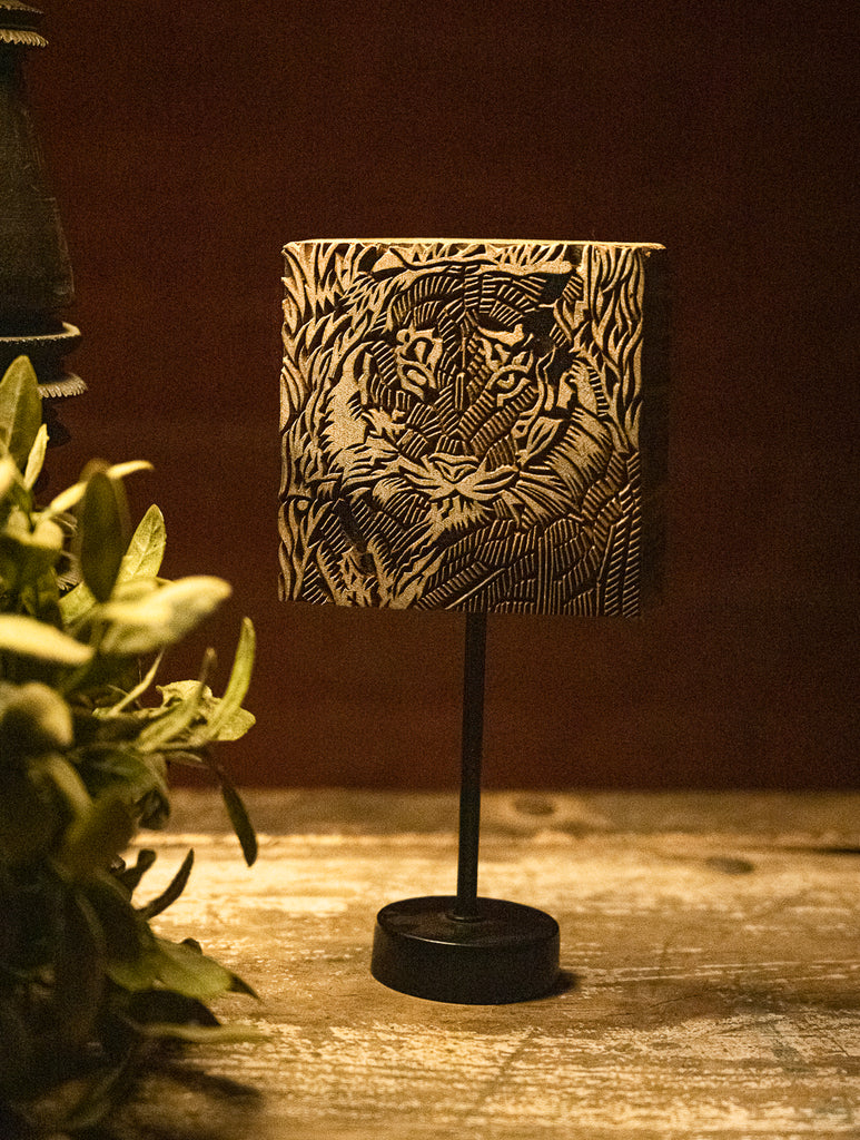 Nazakat. Exclusive, Fine Hand Engraved Wood Block Curio - Tiger