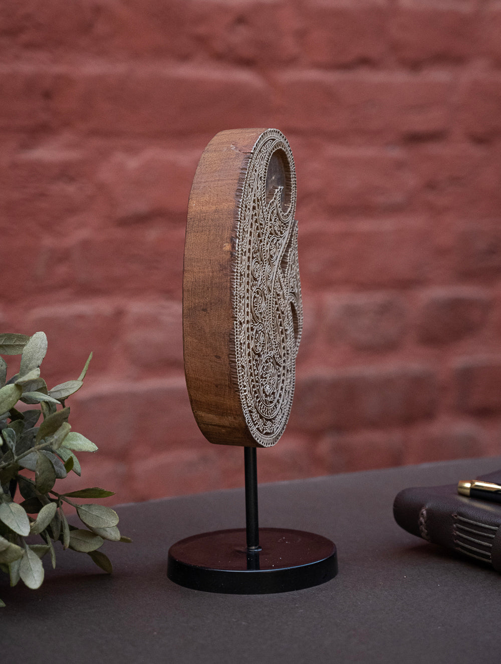 Nazakat. Exclusive, Fine Hand Engraved Wood Block Curio / Wall Piece - Paisley