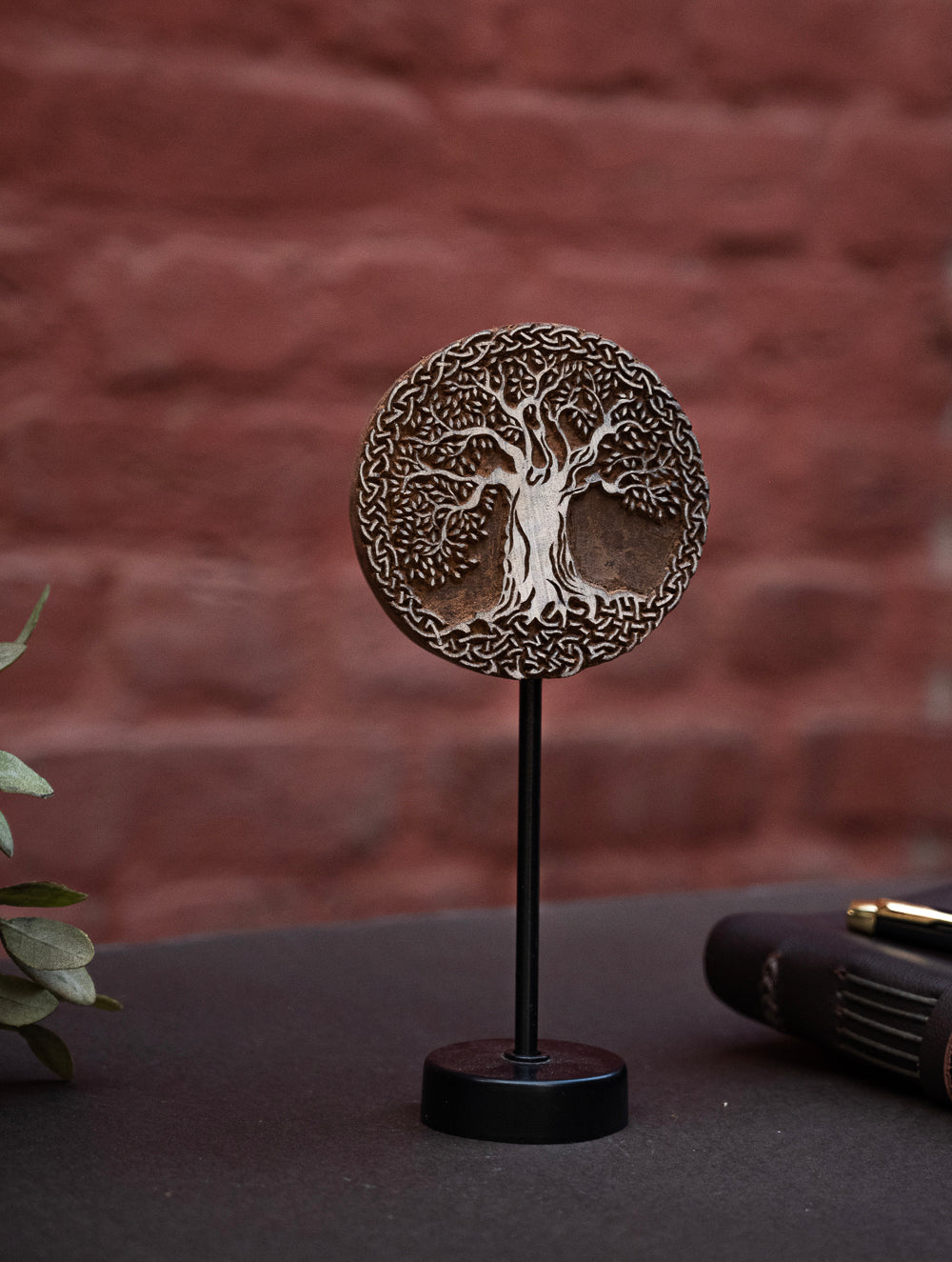 Nazakat. Exclusive, Fine Hand Engraved Wood Block Curio / Wall Piece - Tree, Round