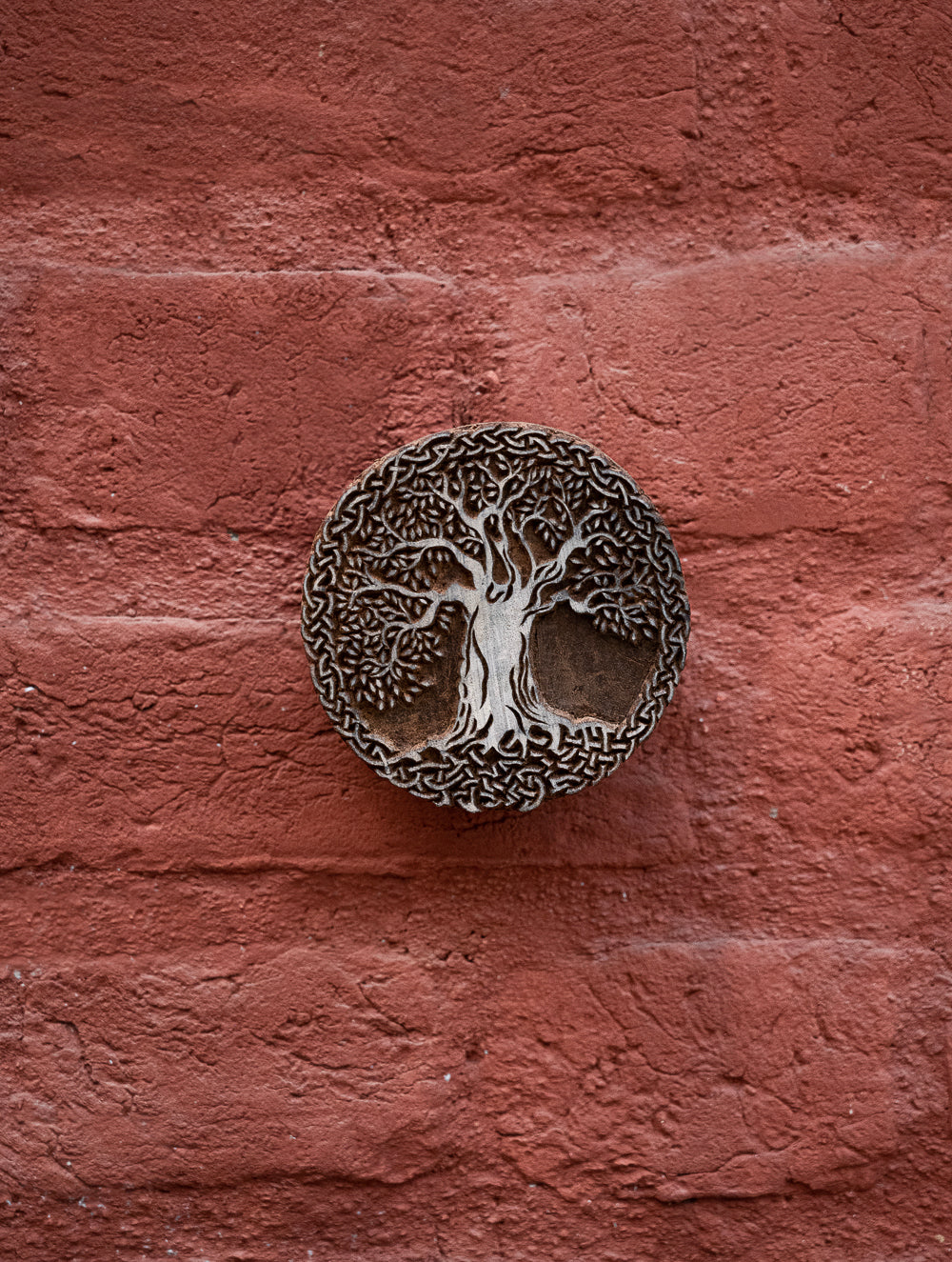 Nazakat. Exclusive, Fine Hand Engraved Wood Block Curio / Wall Piece - Tree, Round