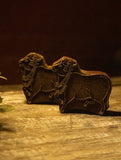 Nazakat. Exclusive, Fine Hand Engraved Wood Block Curios (Set of 2) - Cows