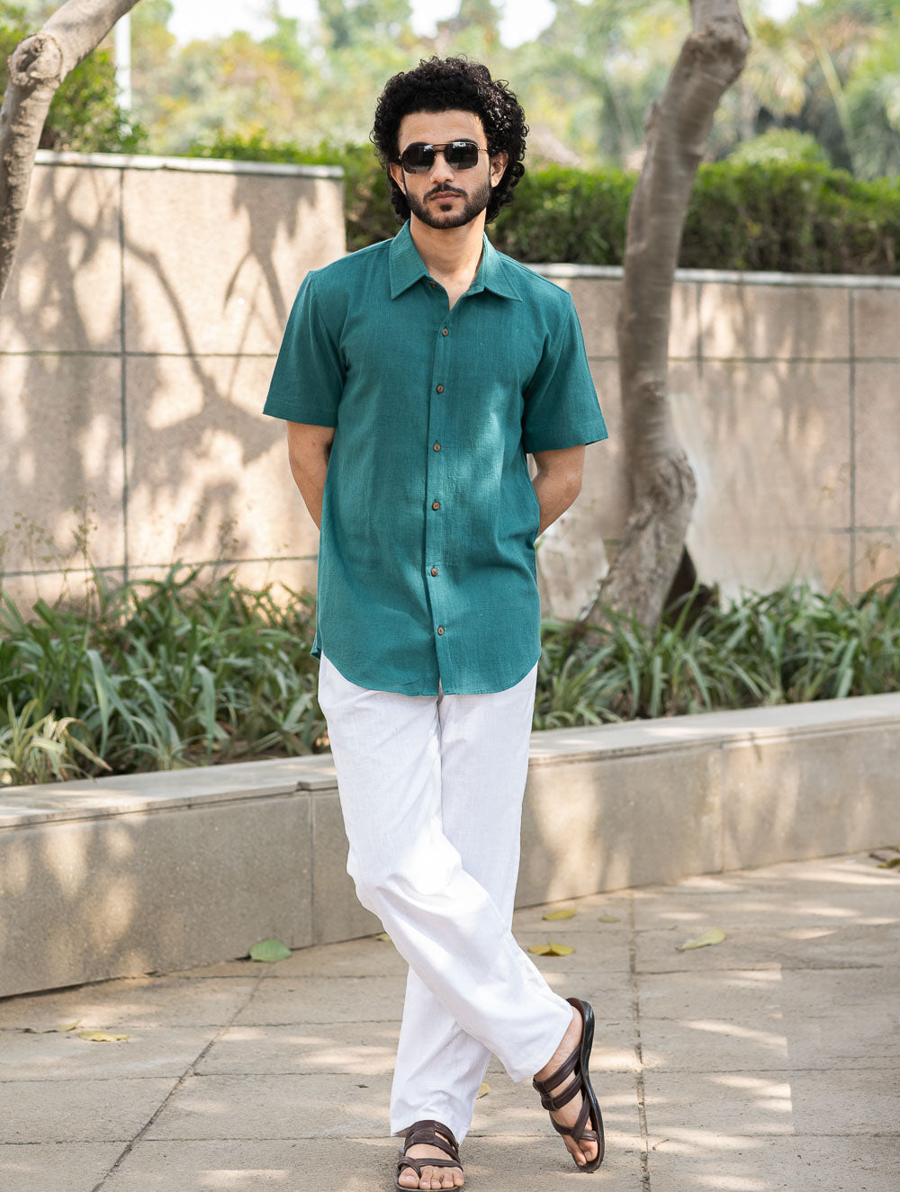 Organic Kala Cotton Shirt - Teal Statement