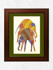 Original Gond Art Painting - The Elephant Duo (Unframed, 11.7" x 8.3")