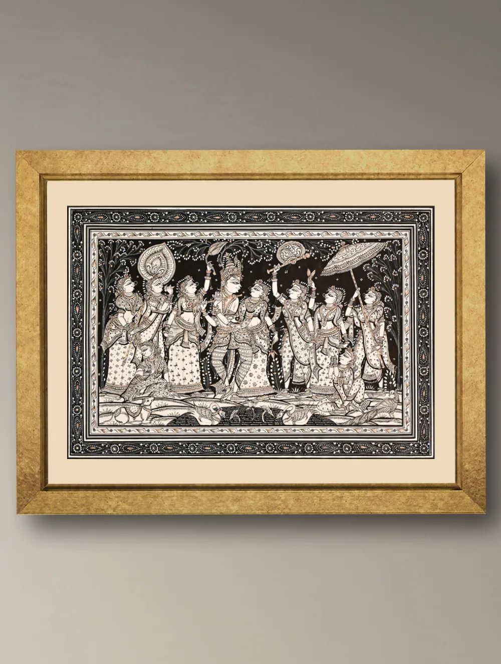Handpainted Pattachitra Canvas Painting - Venu Gaan (Unframed Height-19" ; Width-13")