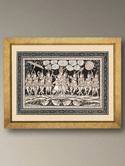 Handpainted Pattachitra Canvas Painting - Raas Panchadhyayi (Unframed Height-19" ; Width-13")