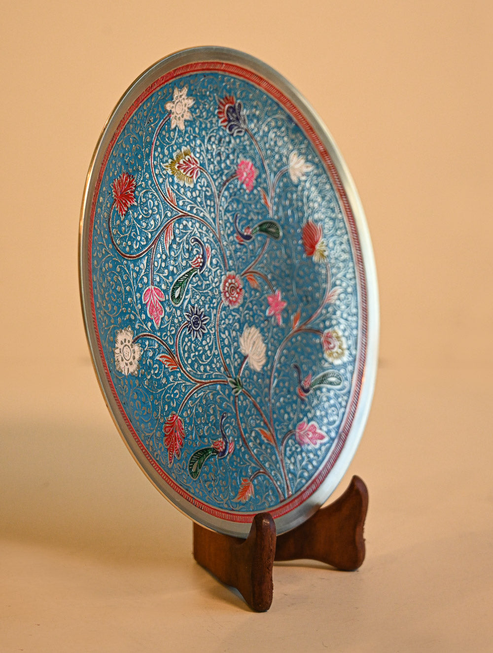 Brass Engraved Plate Curio - Azure Bloom