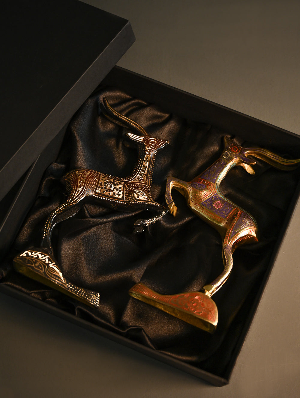 Brass Engraved Curios - The Twin Stags (Set of 2)