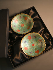 Brass Engraved Bowls - A Turquoise Garden (Set of 2)