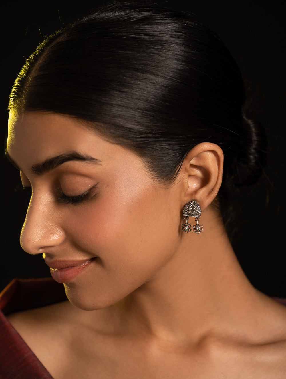 Pure Silver Traditional Maharashtrian Earrings - Bakuli Studs