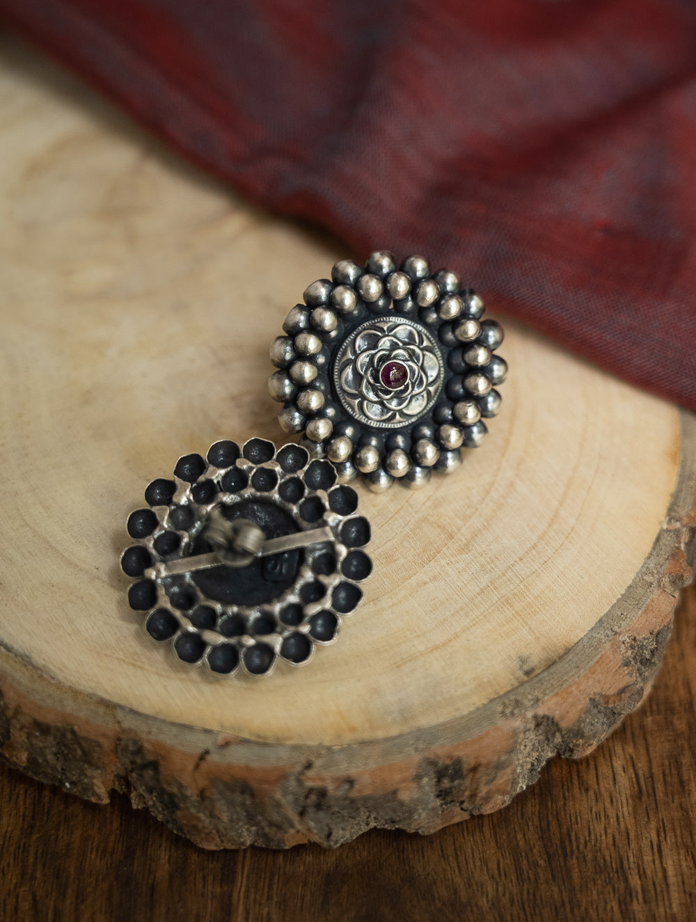 Pure Silver Traditional Maharashtrian Earrings - Kusum Mandala