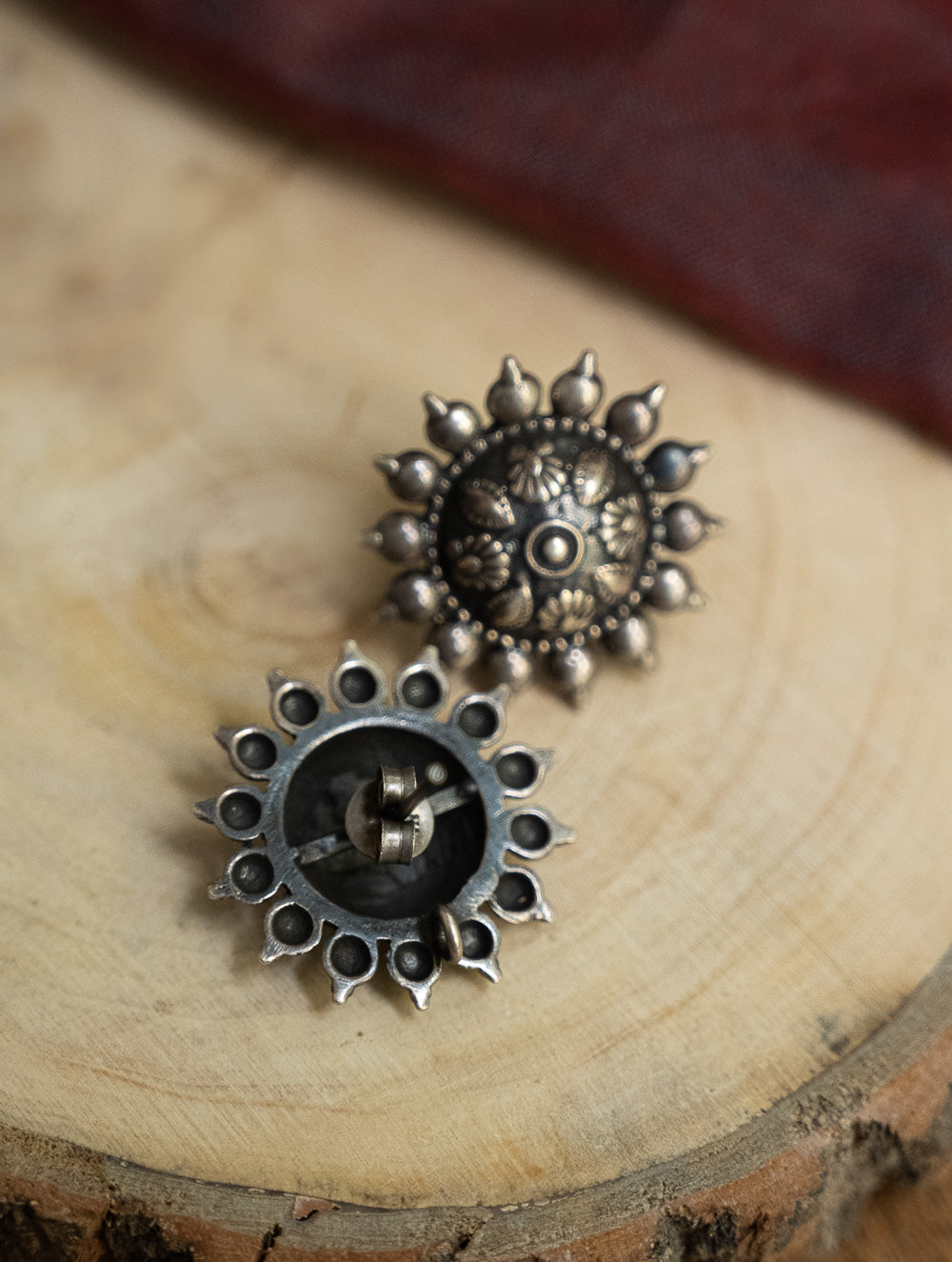 Pure Silver Traditional Maharashtrian Earrings - Phool Mandala