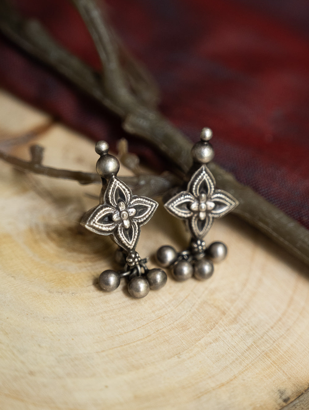 Pure Silver Traditional Maharashtrian Earrings - Tara?gan Studs