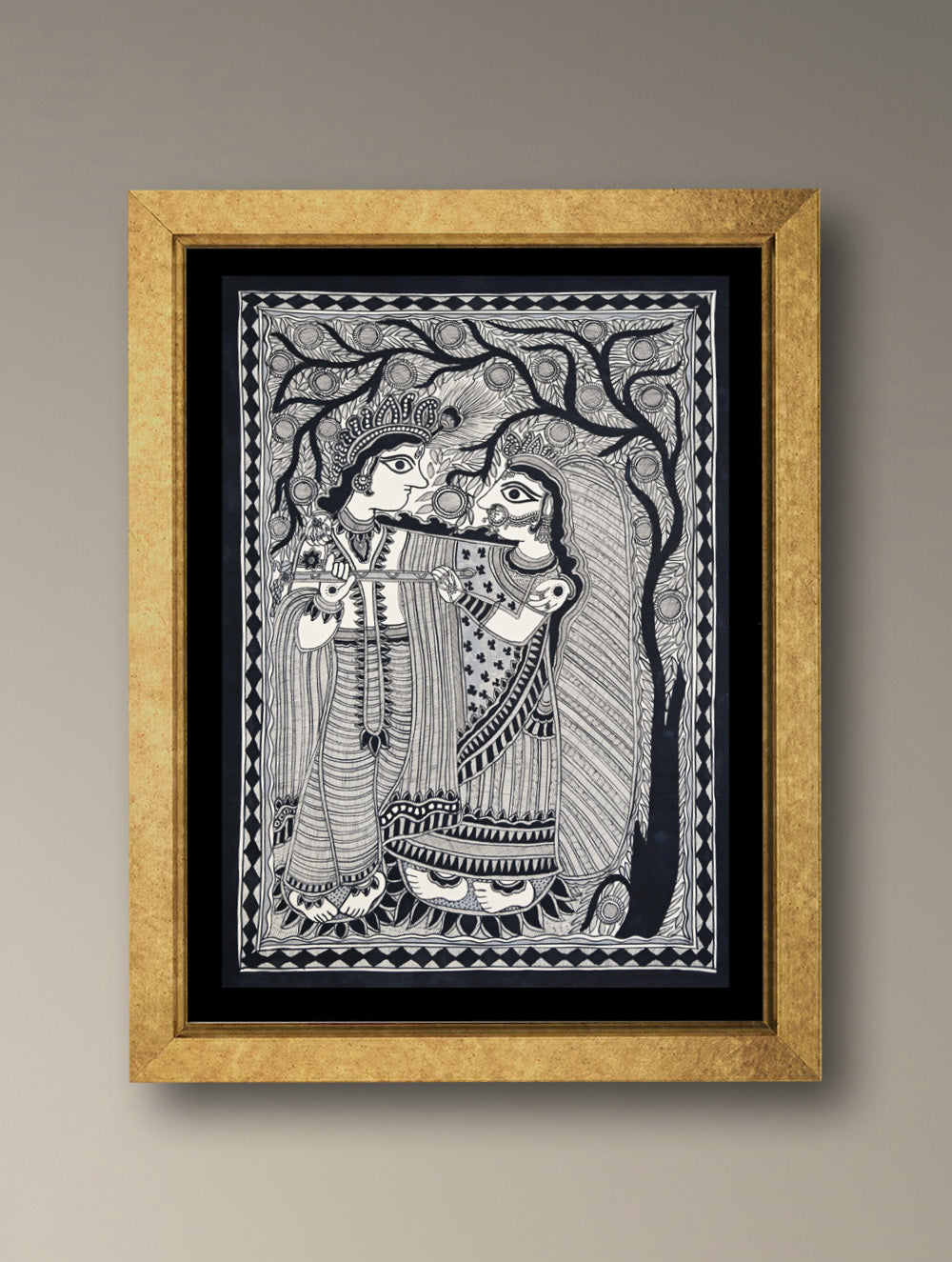 Handpainted Madhubani Painting - Maithil Milan (Unframed - L 30 x W 22 inches)
