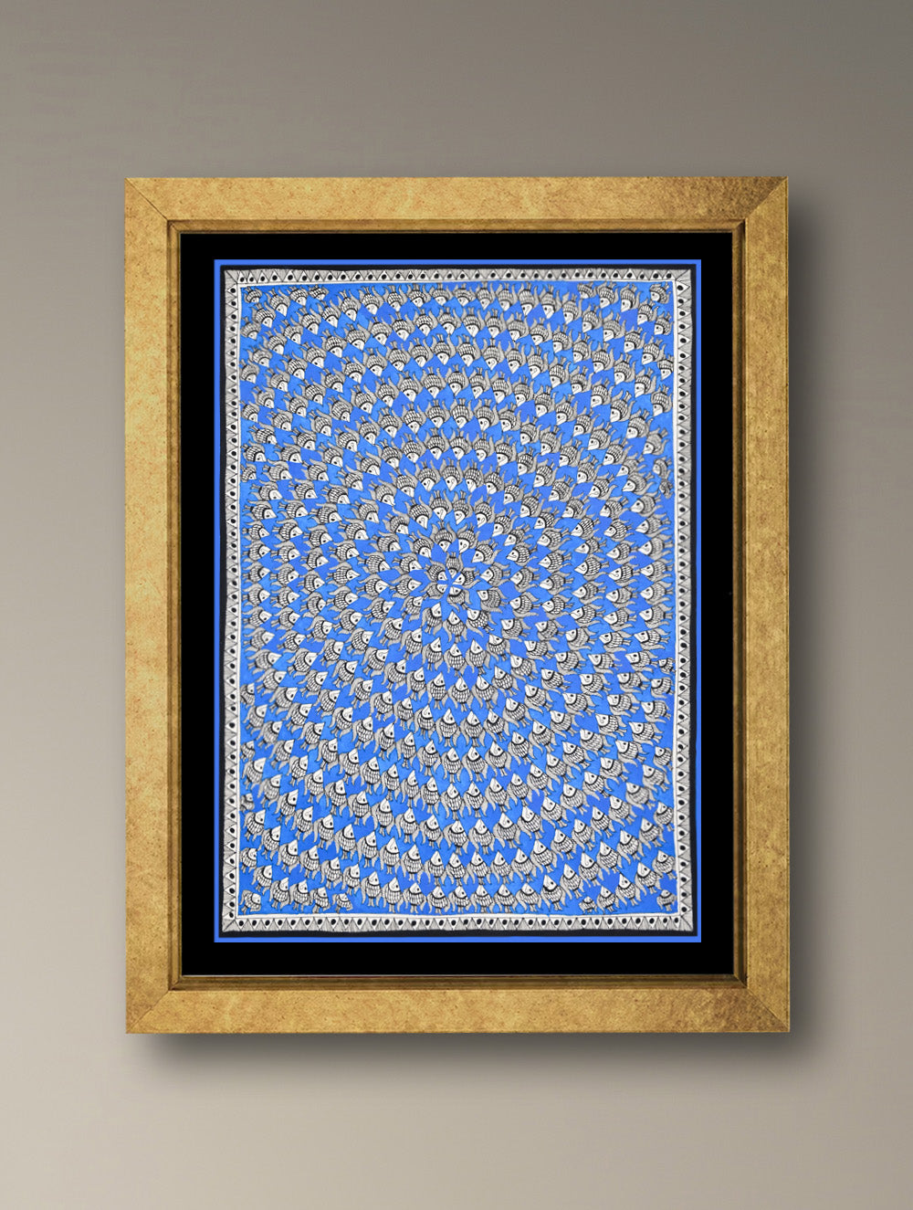 Handpainted Madhubani Painting - Matsya Mandala (Unframed - L 30 x W 22 inches)