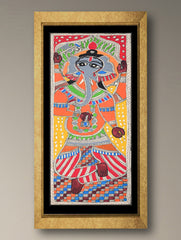 Handpainted Madhubani Painting - Ganesh ji (Unframed - L 22 x W 7 inches)