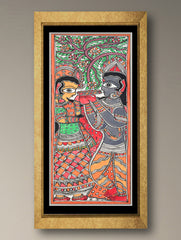Handpainted Madhubani Painting - Radha Krishna (Unframed - L 22 x W 7 inches)