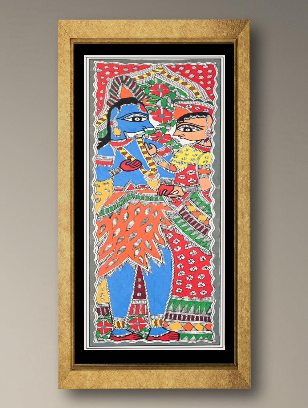 Handpainted Madhubani Painting - Mithila Vivaah Katha (Unframed - L 22 x W 7 inches)