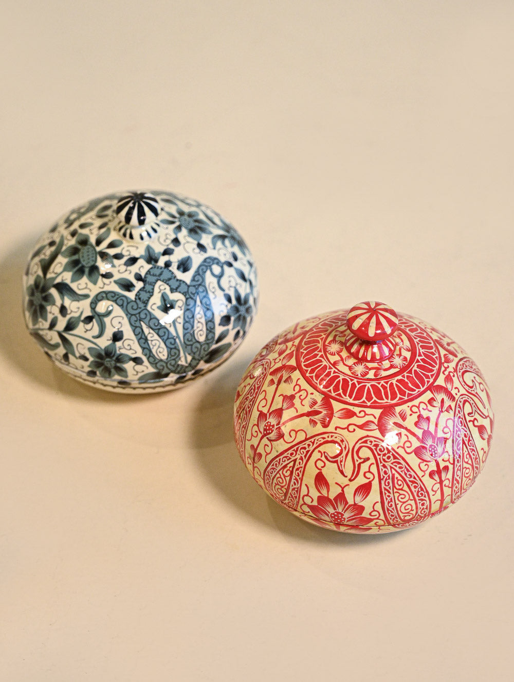 Exclusive, Fine Kashmiri Art Decorative Dome Boxes - Floral Paisley (Set of 2)