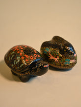 Handcrafted Kashmiri Art Tortoise Decorative Utility Boxes - Midnight Blooms Stars (Set of Two)