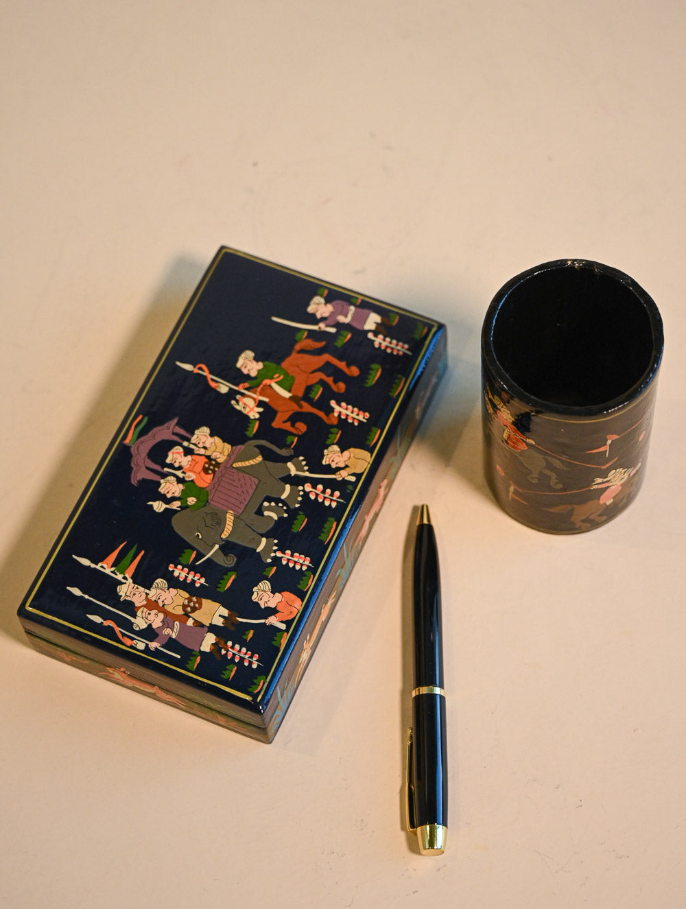 The Shahi Collection. Exclusive, Fine Kashmiri Art Desk Set - Blue Expedition (Set of 2)