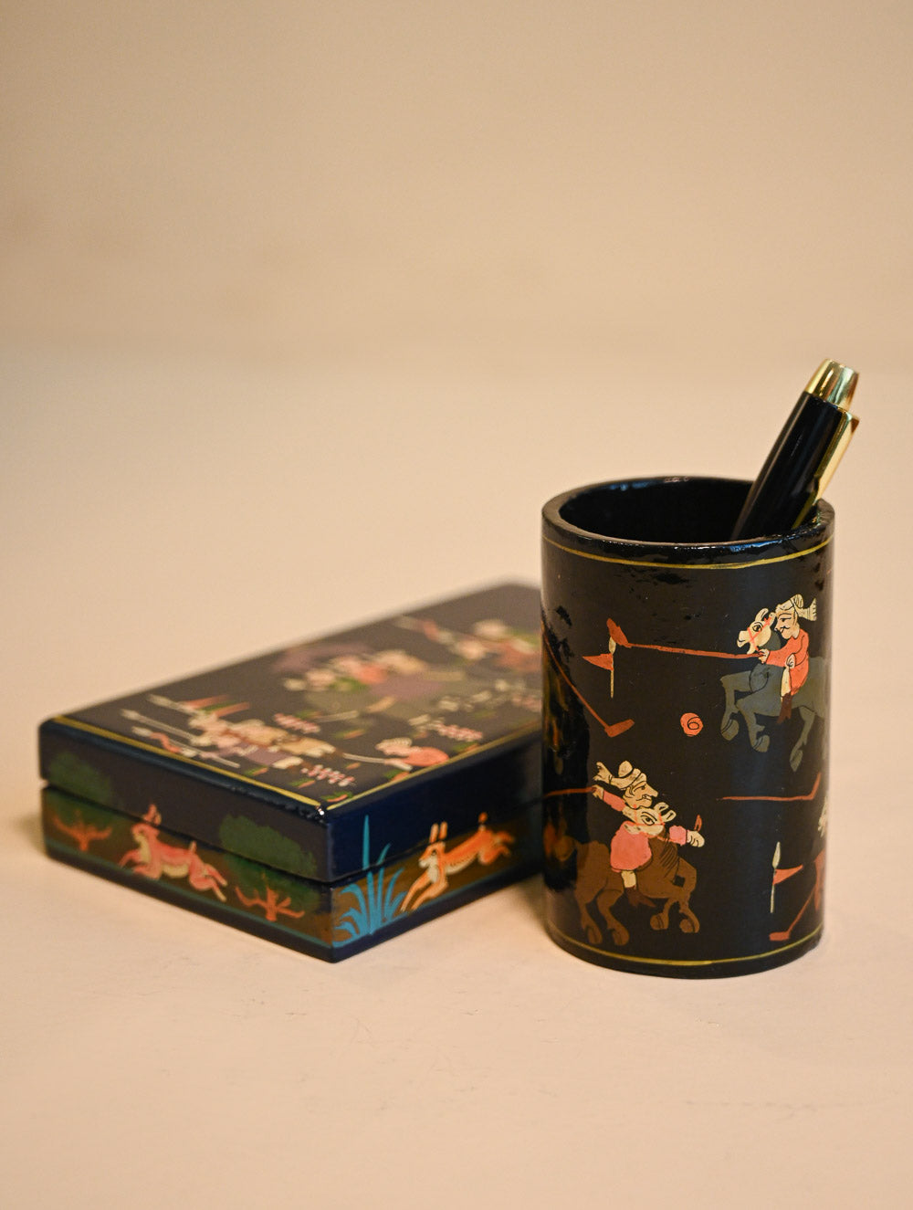 The Shahi Collection. Exclusive, Fine Kashmiri Art Desk Set - Blue Expedition (Set of 2)