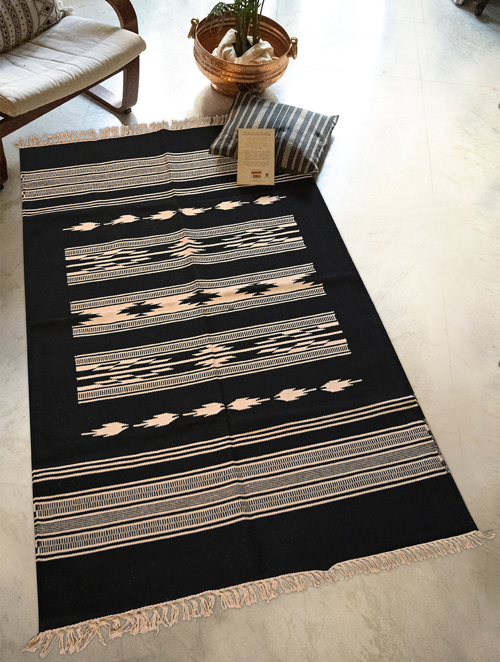 Handwoven Premium Cotton Warangal Dhurrie - Ramappa Jaali (L 5 ft x W 3 ft)