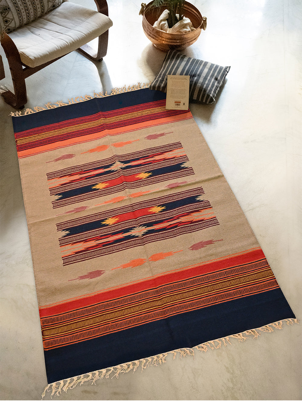 Handwoven Premium Cotton Warangal Dhurrie - Bhadrakali (L 5 ft x W 3 ft)