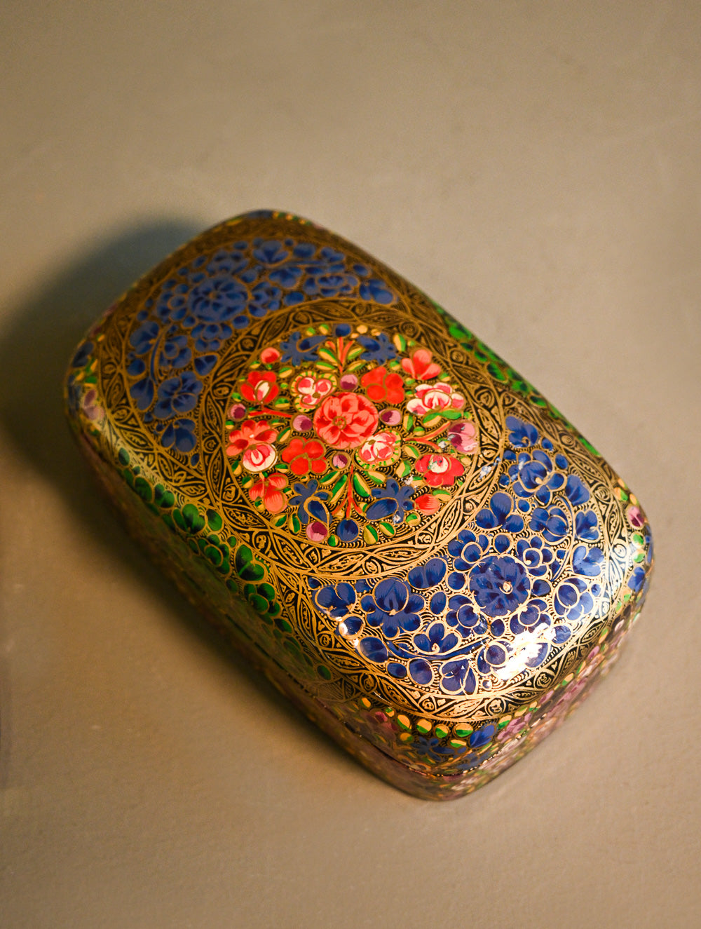 Handpainted Kashmiri Art Decorative Box - Gulnaar Bloom