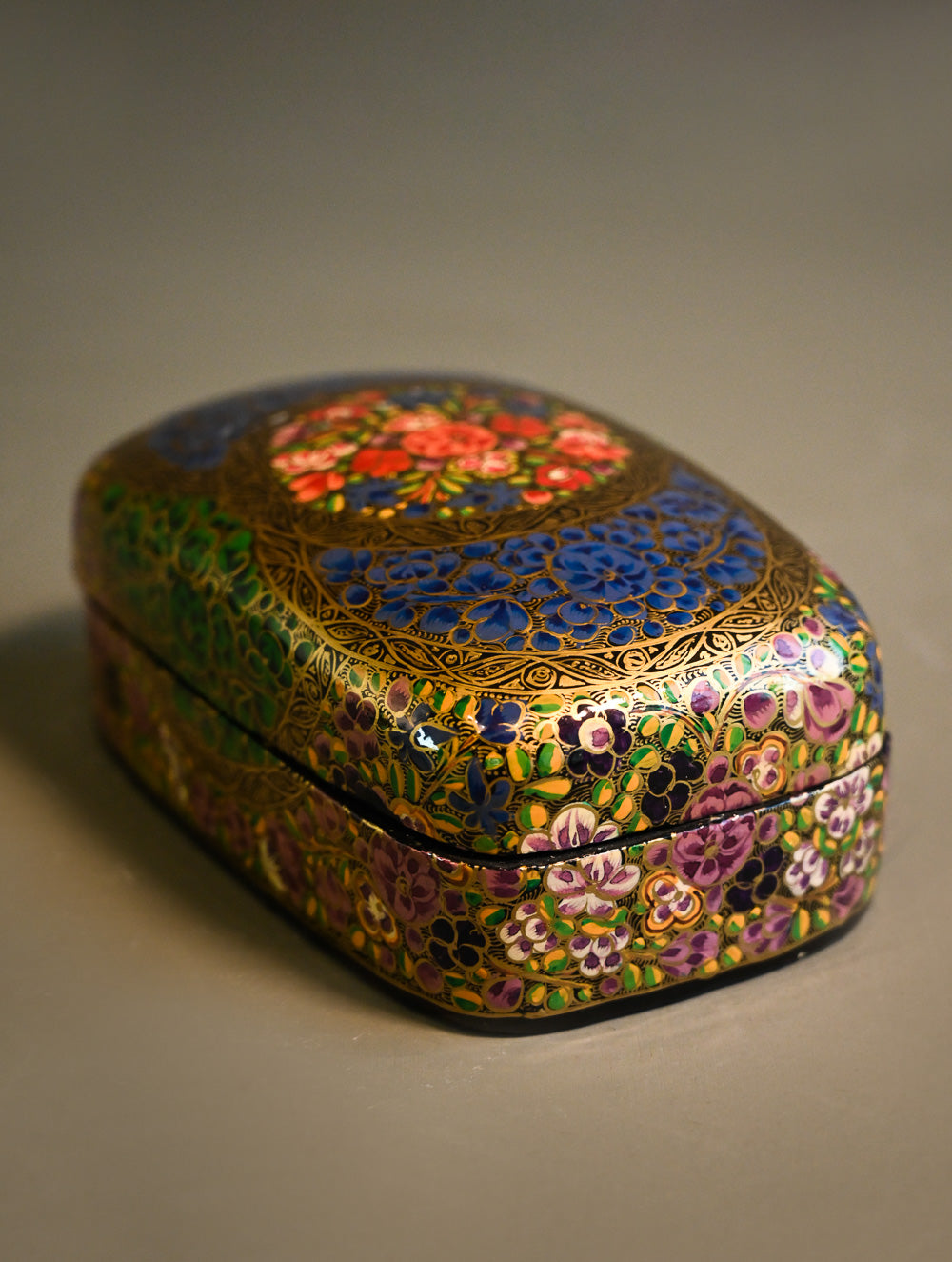 Handpainted Kashmiri Art Decorative Box - Gulnaar Bloom