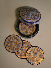 Kashmiri Art Coaster Set with Box - Golden Blue Chinar (Set of 4)