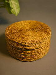 Handcrafted Sabai Grass Round Multi-Utility Basket with Lid - Golden Mustard