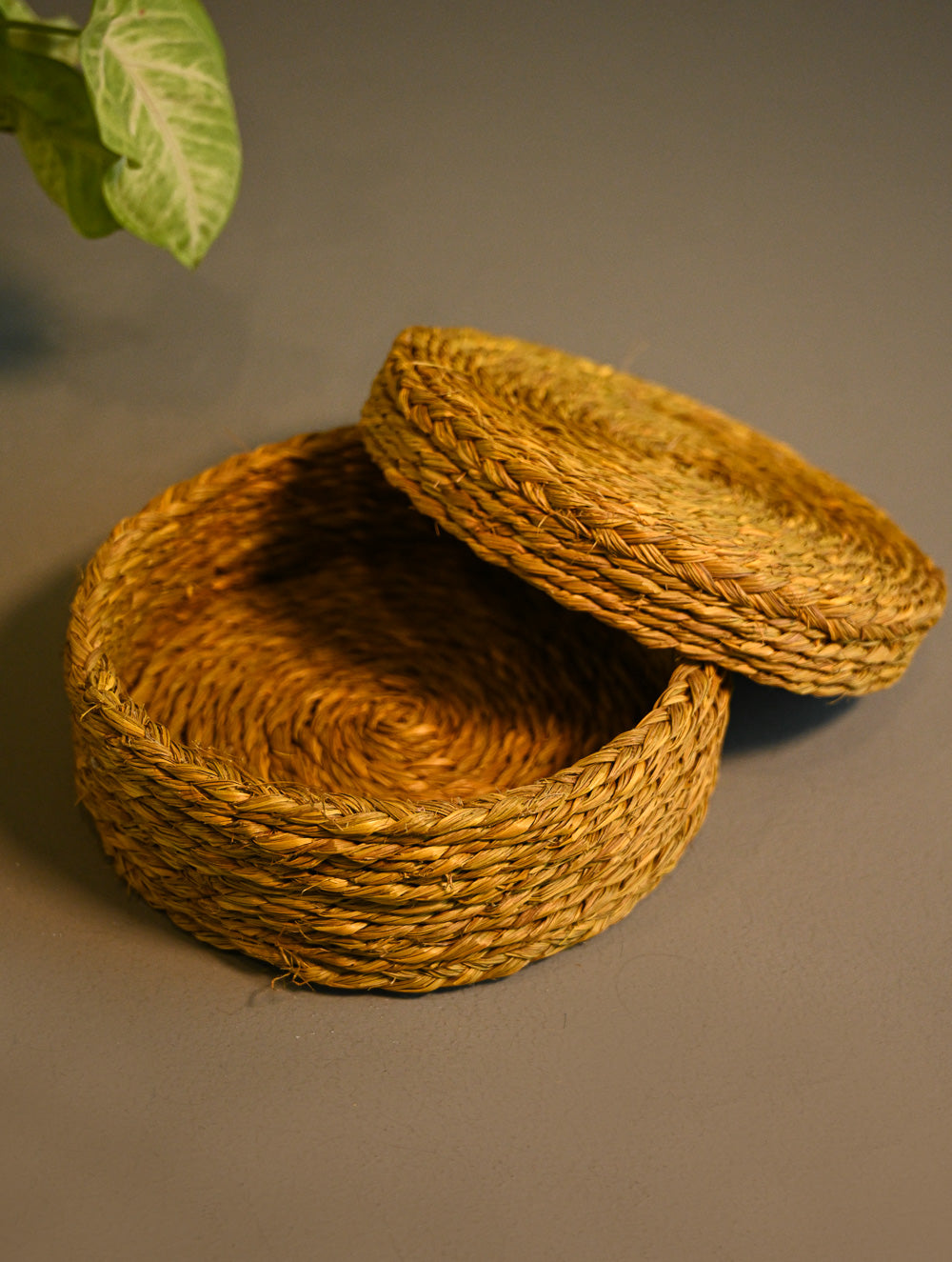 Handcrafted Sabai Grass Round Multi-Utility Basket with Lid - Golden Mustard