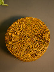 Handcrafted Sabai Grass Round Multi-Utility Basket with Lid - Golden Mustard