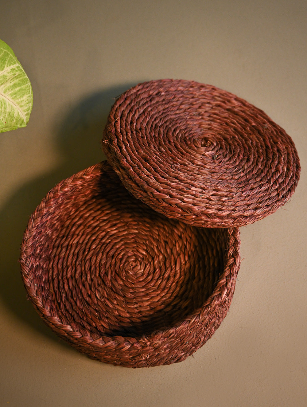 Handcrafted Sabai Grass Round Multi-Utility Basket with Lid - Chocolate Brown